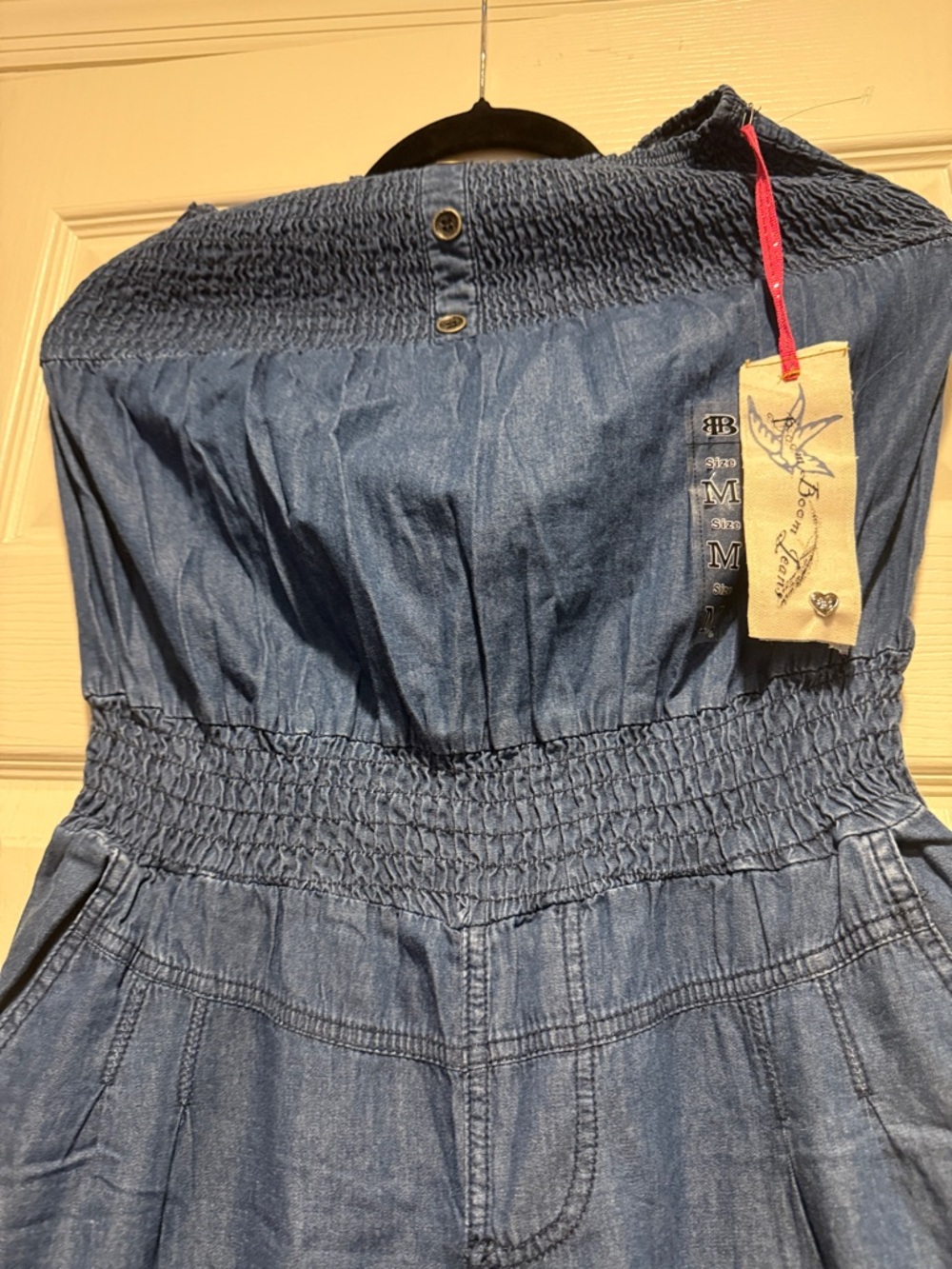 Boom Boom Jeans Navy Strapless Denim Jumpsuit western boho sexy edgy vacation - Picture 4 of 6